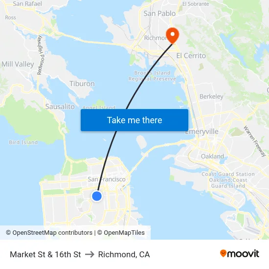 Market St & 16th St to Richmond, CA map
