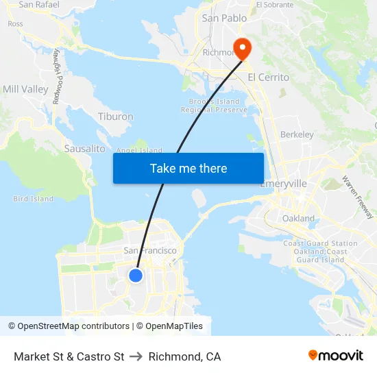 Market St & Castro St to Richmond, CA map
