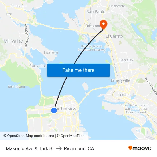 Masonic Ave & Turk St to Richmond, CA map