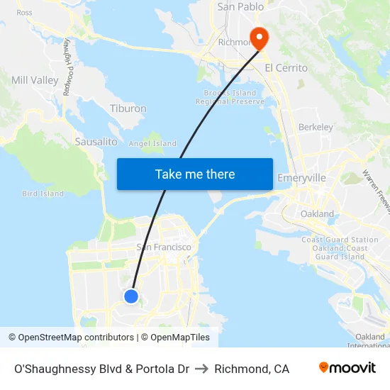 O'Shaughnessy Blvd & Portola Dr to Richmond, CA map