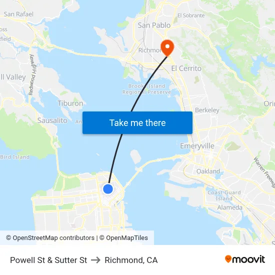 Powell St & Sutter St to Richmond, CA map