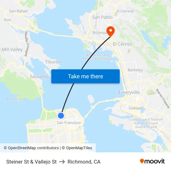Steiner St & Vallejo St to Richmond, CA map