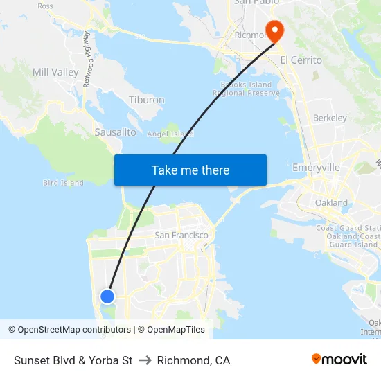 Sunset Blvd & Yorba St to Richmond, CA map