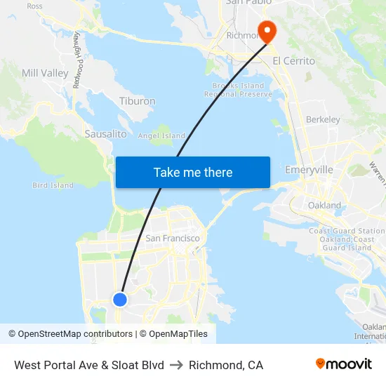 West Portal Ave & Sloat Blvd to Richmond, CA map