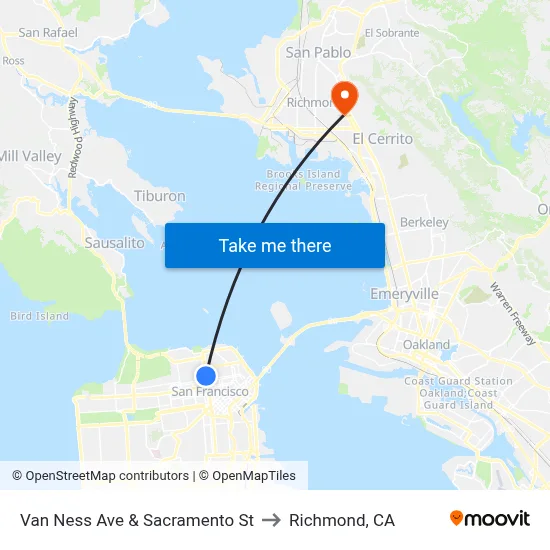 Van Ness Ave & Sacramento St to Richmond, CA map