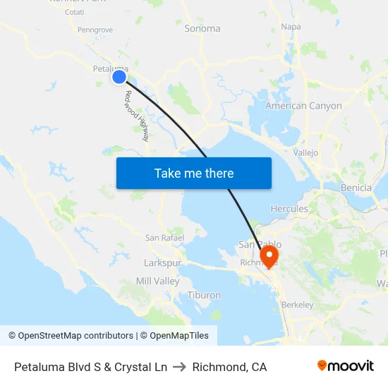 Petaluma Blvd S & Crystal Ln to Richmond, CA map