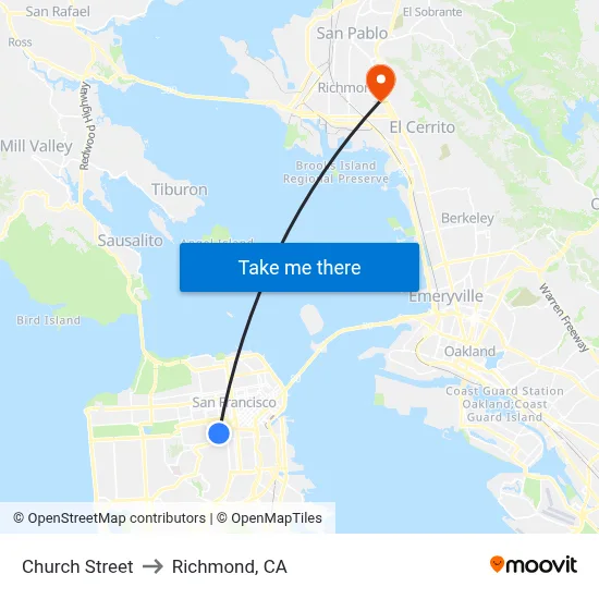 Church Street to Richmond, CA map