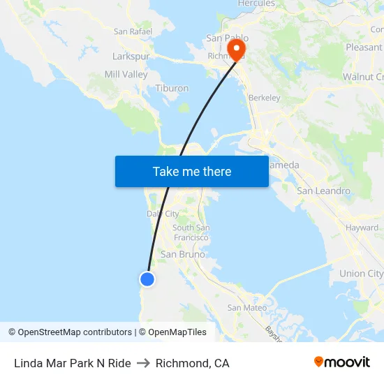 Linda Mar Park N Ride to Richmond, CA map
