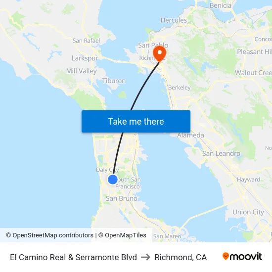 El Camino Real & Serramonte Blvd to Richmond, CA map