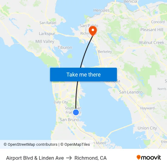 Airport Blvd & Linden Ave to Richmond, CA map