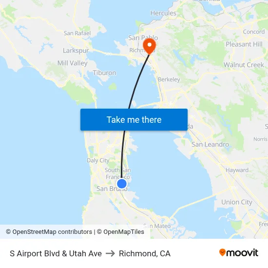 S Airport Blvd & Utah Ave to Richmond, CA map