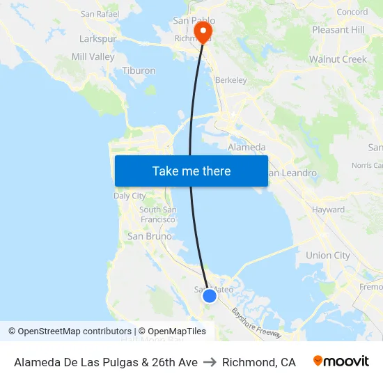 Alameda De Las Pulgas & 26th Ave to Richmond, CA map