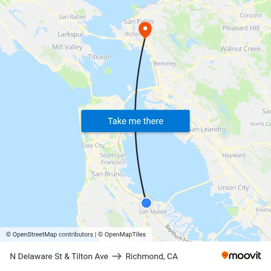 N Delaware St & Tilton Ave to Richmond, CA map