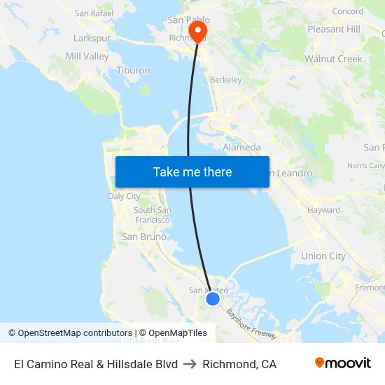El Camino Real & Hillsdale Blvd to Richmond, CA map