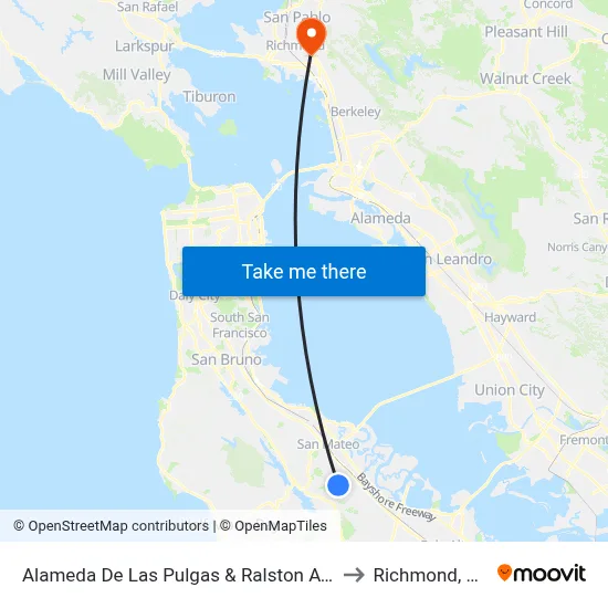 Alameda De Las Pulgas & Ralston Ave to Richmond, CA map