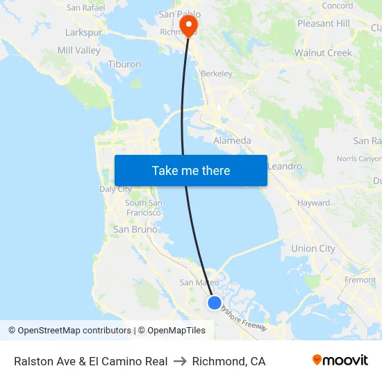 Ralston Ave & El Camino Real to Richmond, CA map
