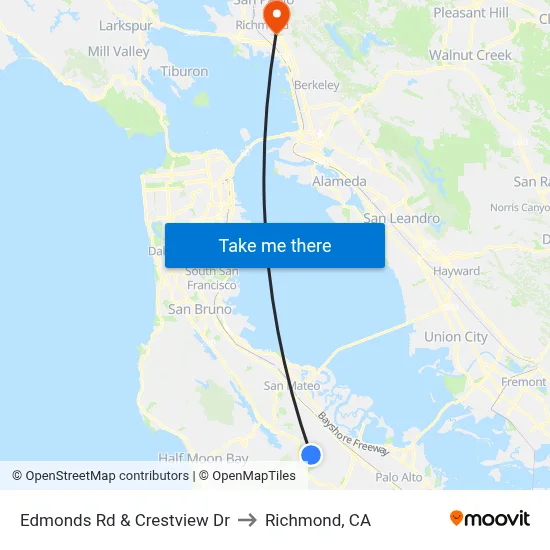 Edmonds Rd & Crestview Dr to Richmond, CA map