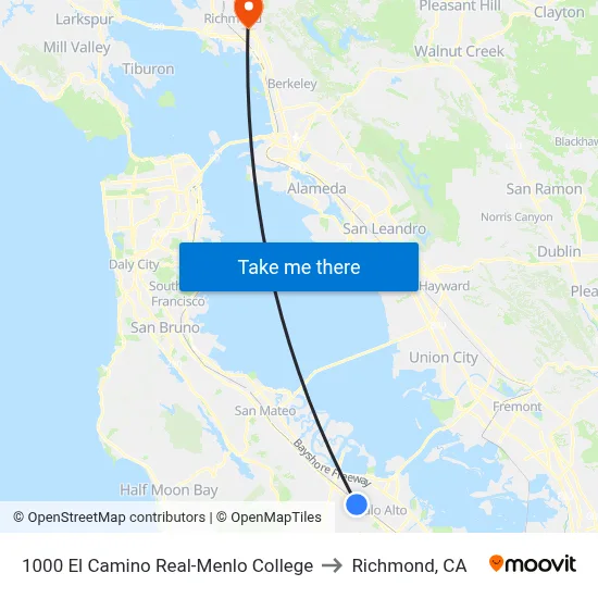 1000 El Camino Real-Menlo College to Richmond, CA map