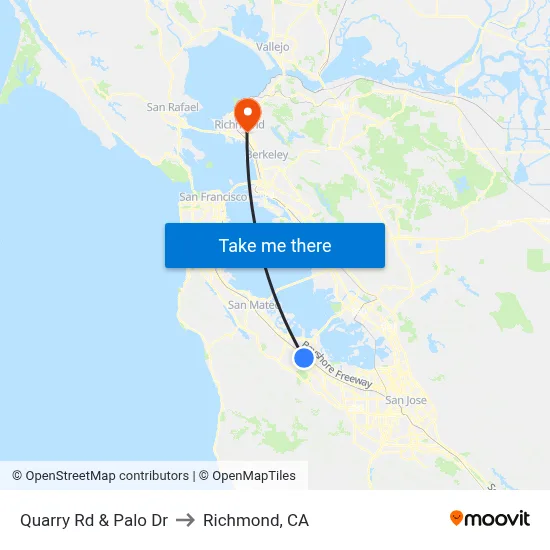Quarry Rd & Palo Dr to Richmond, CA map