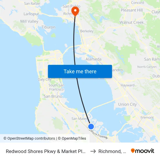 Redwood Shores Pkwy & Market Place to Richmond, CA map