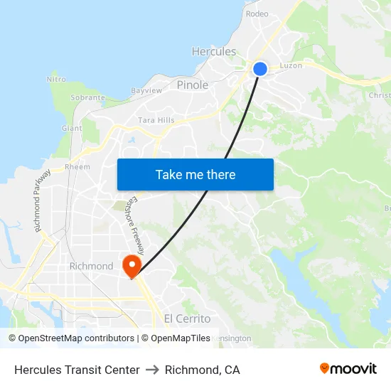 Hercules Transit Center to Richmond, CA map