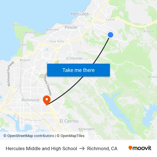 Hercules Middle and High School to Richmond, CA map