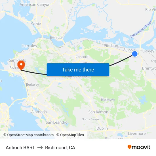 Antioch BART to Richmond, CA map