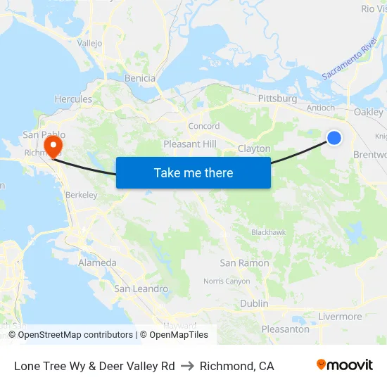 Lone Tree Wy & Deer Valley Rd to Richmond, CA map
