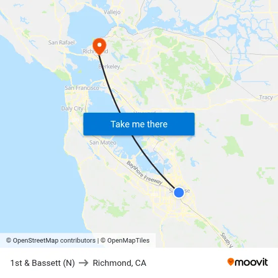 1st & Bassett (N) to Richmond, CA map
