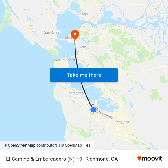 El Camino & Embarcadero (N) to Richmond, CA map