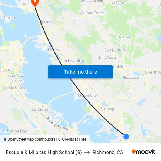 Escuela & Milpitas High School (S) to Richmond, CA map