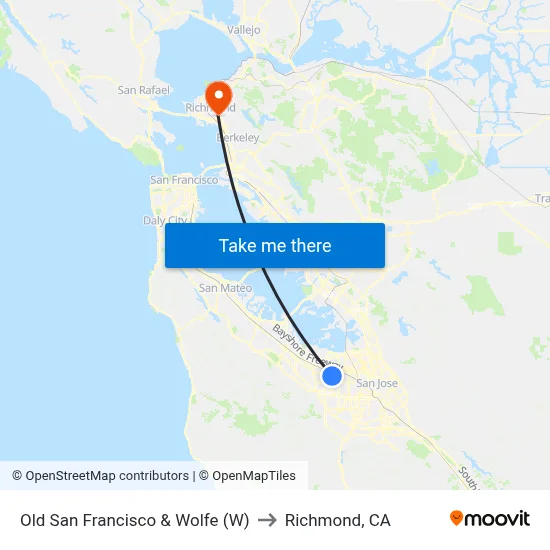 Old San Francisco & Wolfe (W) to Richmond, CA map