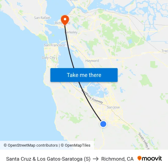 Santa Cruz & Los Gatos-Saratoga (S) to Richmond, CA map