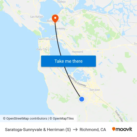 Saratoga-Sunnyvale & Herriman (S) to Richmond, CA map