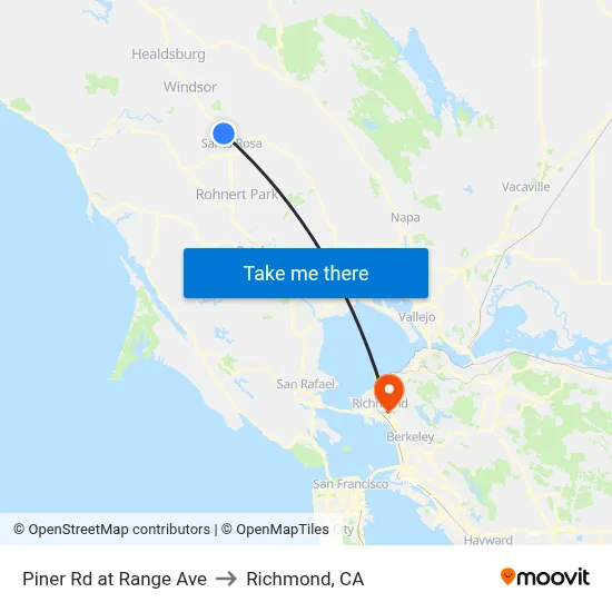 Piner Rd at Range Ave to Richmond, CA map