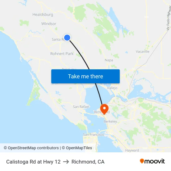 Calistoga Rd at Hwy 12 to Richmond, CA map