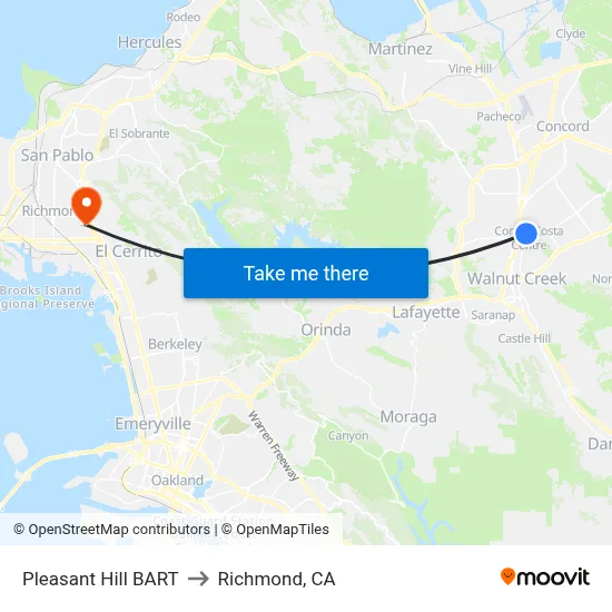Pleasant Hill BART to Richmond, CA map