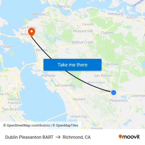 Dublin Pleasanton BART to Richmond, CA map