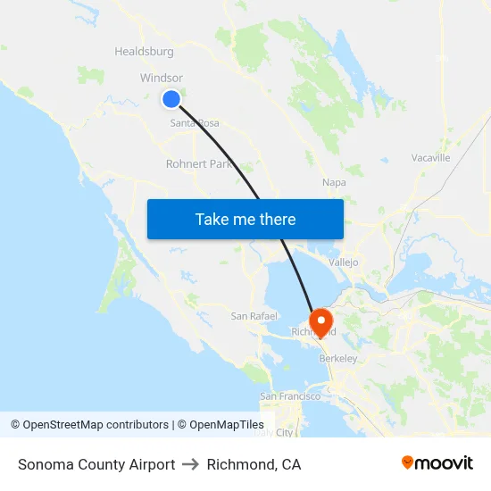 Sonoma County Airport to Richmond, CA map
