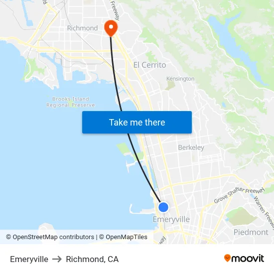 Emeryville to Richmond, CA map