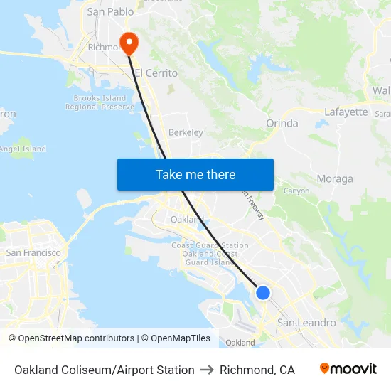 Oakland Coliseum/Airport Station to Richmond, CA map
