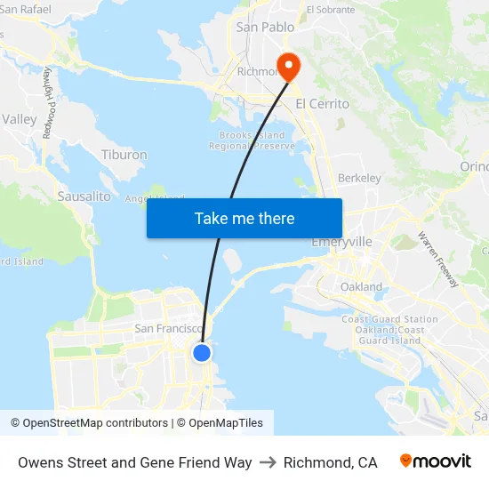 Owens Street and Gene Friend Way to Richmond, CA map