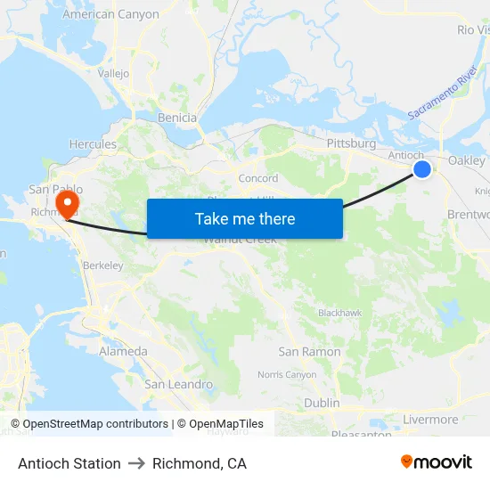 Antioch Station to Richmond, CA map