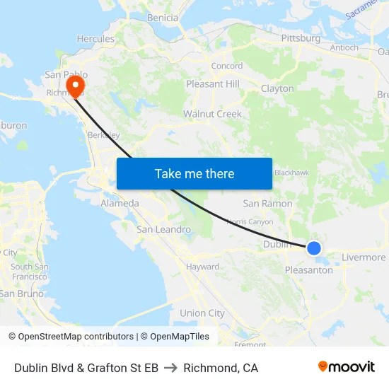 Dublin Blvd & Grafton St EB to Richmond, CA map
