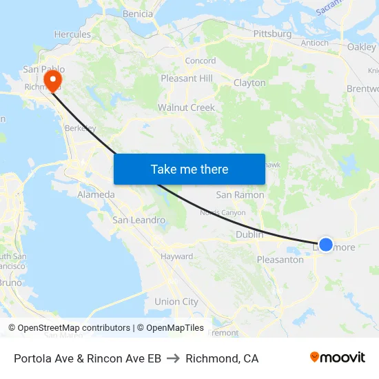 Portola Ave & Rincon Ave EB to Richmond, CA map
