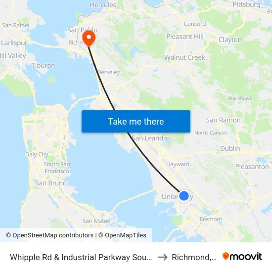 Whipple Rd & Industrial Parkway Southwest to Richmond, CA map