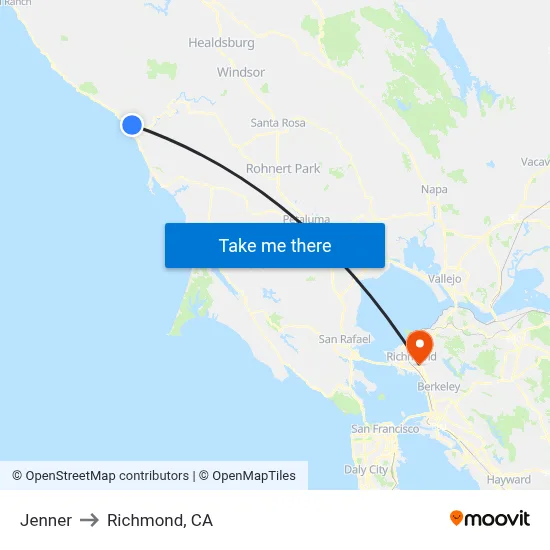 Jenner to Richmond, CA map