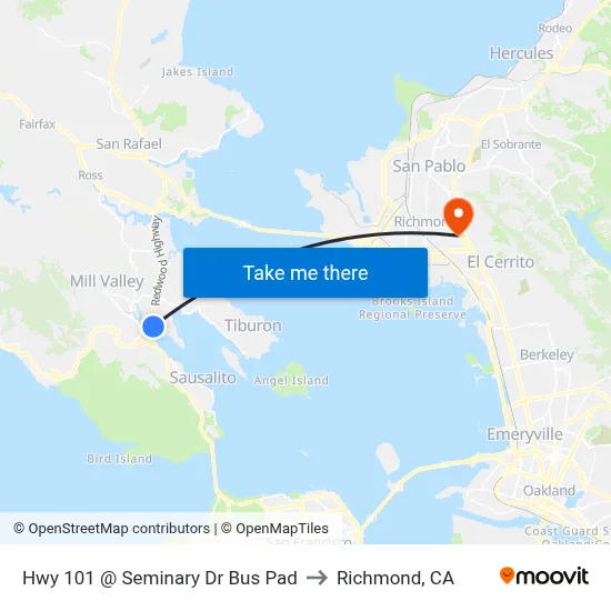 Hwy 101 @ Seminary Dr Bus Pad to Richmond, CA map