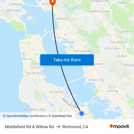 Middlefield Rd & Willow Rd to Richmond, CA map