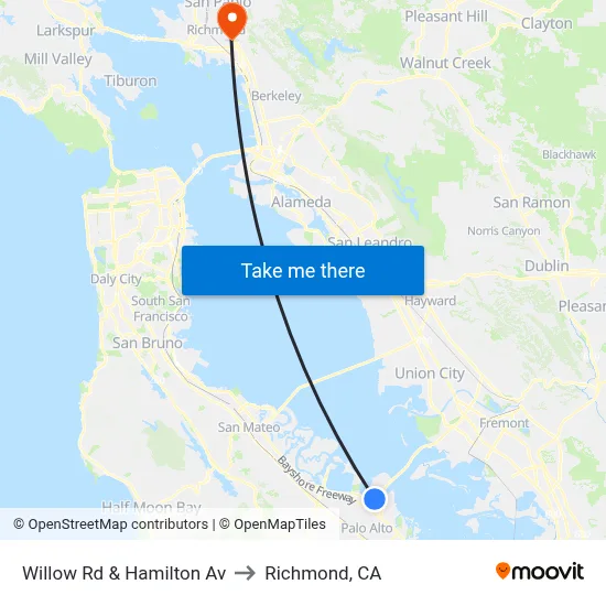 Willow Rd & Hamilton Av to Richmond, CA map